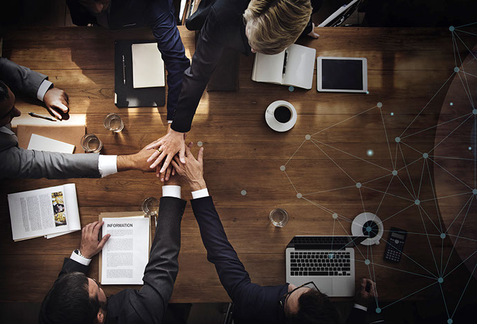 aerial view of a business team